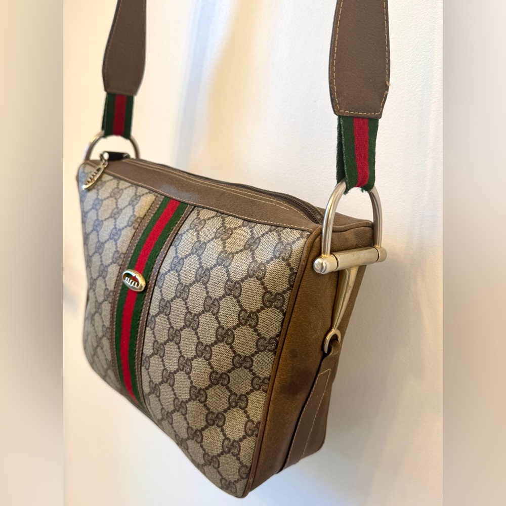 Gucci Vintage Monogram Crossbody Bag Sherry Web Stripe GG Supreme Coated Canvas - Picture 7 of 17